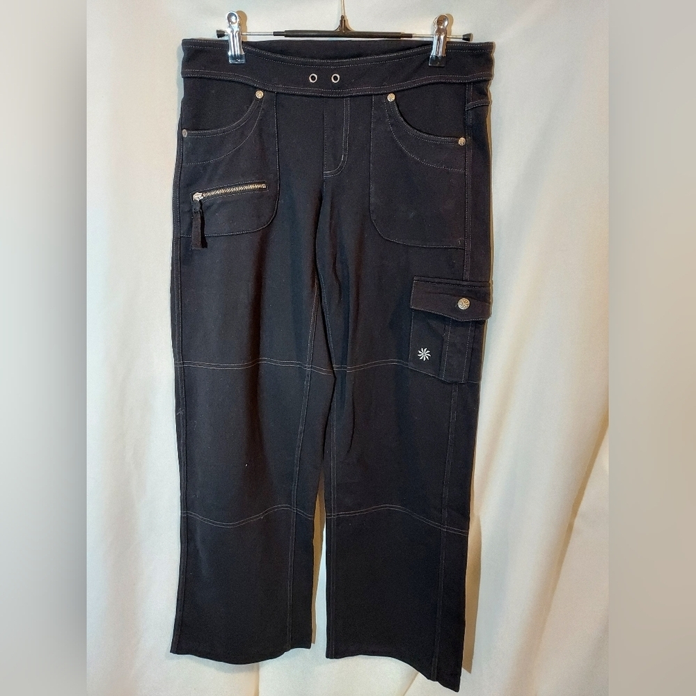 Athleta Black Cargo Wide Leg Athleisure Pants